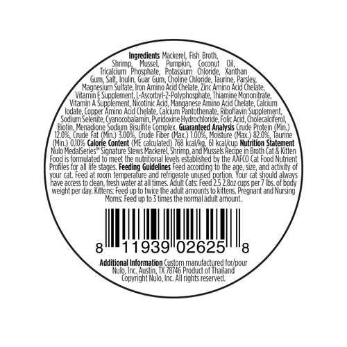 Nulo Medalseries Signature Stews Cat & Kitten Mackerel, Shrimp & Mussel Recipe in Broth